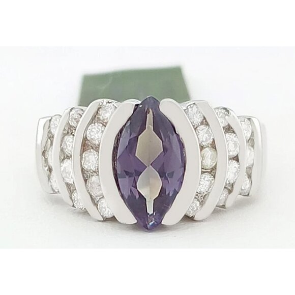 Alexandrite 1.23 Cts & Diamonds 14k White Gold Ring